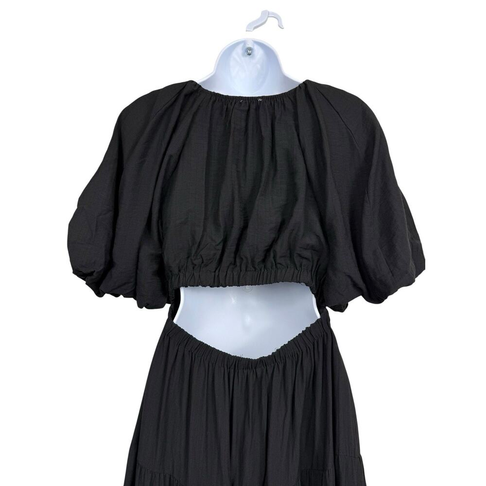 Moon River Black Smocked Waist Puff Short Sleeve Tiered Midi Dress Size S - Picture 8 of 13